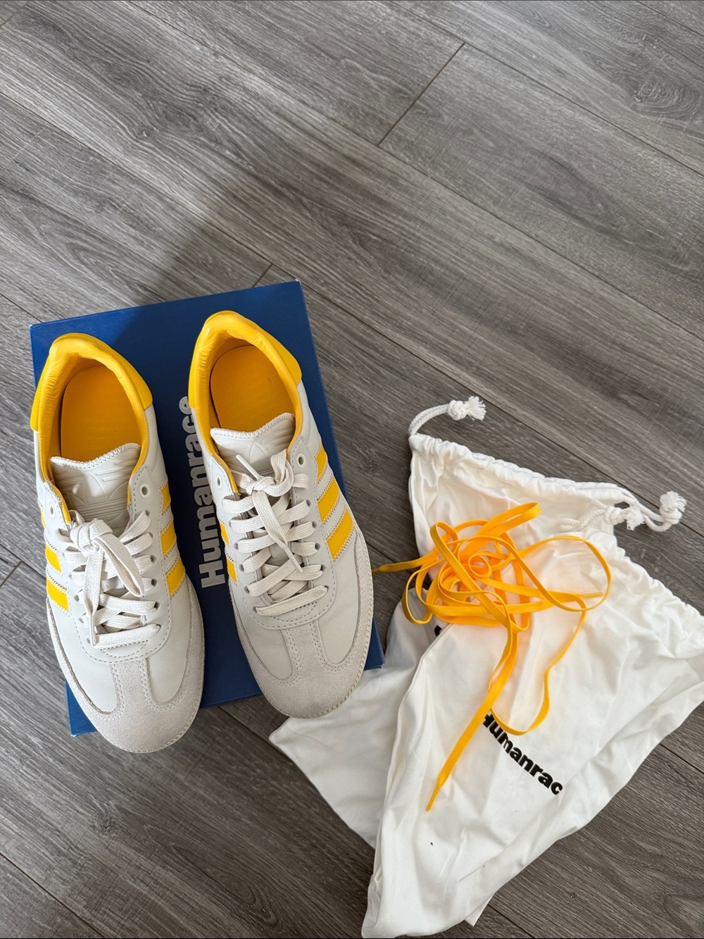 Adidas humanrace White & Yellow Sneakers with Box and Dust Bag